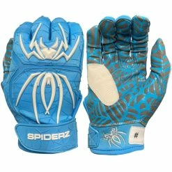 2023 Spiderz HYBRID Batting Gloves: Columbia Blue/White