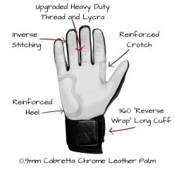 Bruce Bolt PREMIUM PRO Chrome Series Long Cuff Batting Gloves: Black -Cheap Baseball Bats Store LC CHRB PALM CALLOUTS