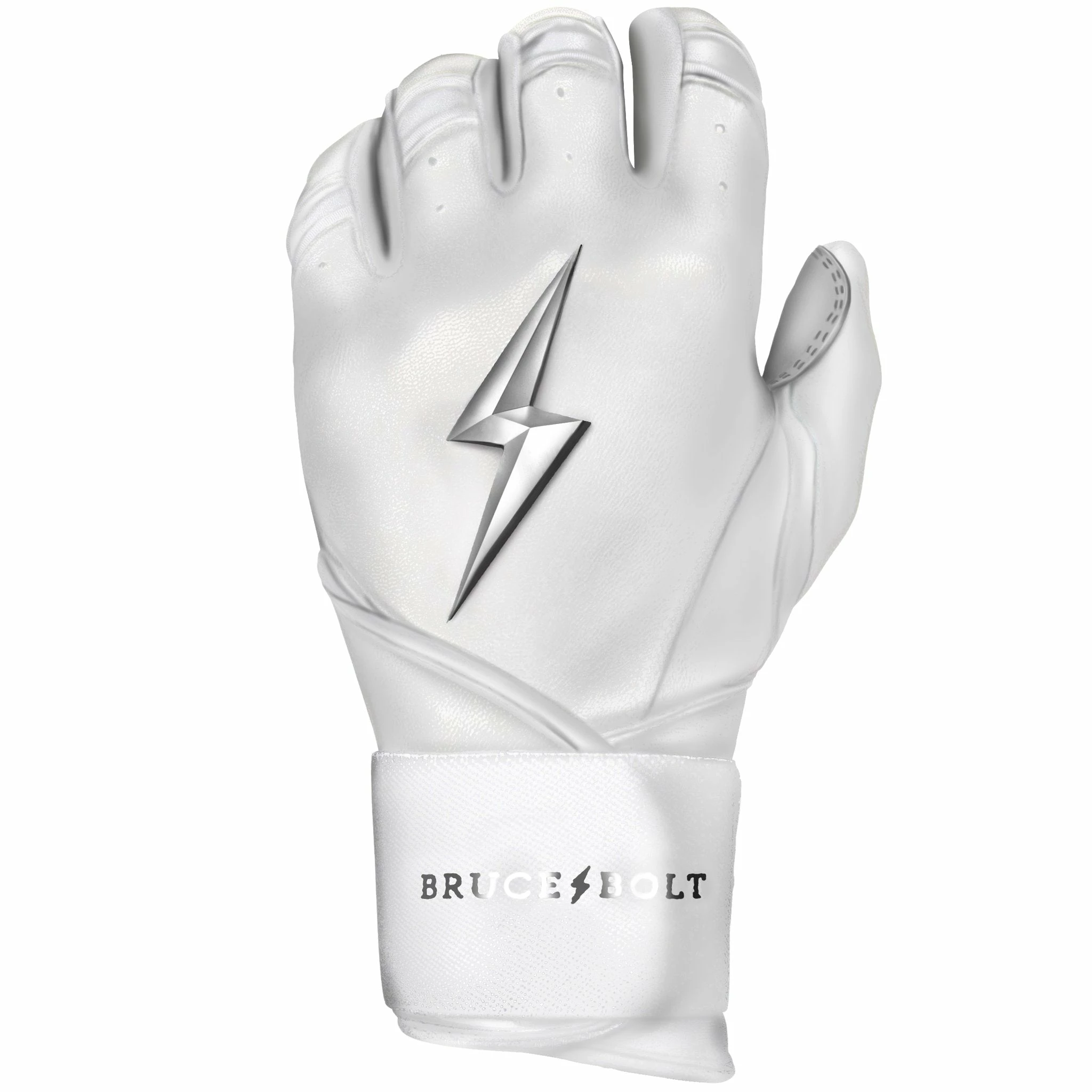 Bruce Bolt PREMIUM PRO Chrome Series Long Cuff Batting Gloves: White 7 Bruce Bolt PREMIUM PRO Chrome Series Long Cuff Batting Gloves: White - Image 5