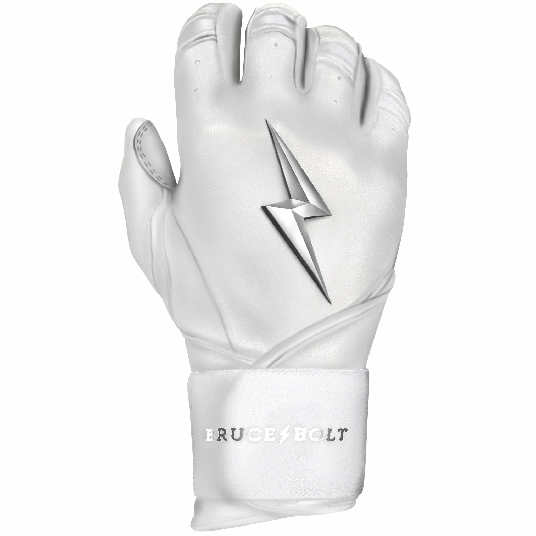 Bruce Bolt PREMIUM PRO Chrome Series Long Cuff Batting Gloves: White 9 Bruce Bolt PREMIUM PRO Chrome Series Long Cuff Batting Gloves: White - Image 7