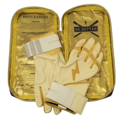 Bruce Bolt PREMIUM PRO Gold Series Batting Gloves: Long Cuff -Cheap Baseball Bats Store LC GLD BAG2