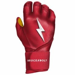 Bruce Bolt PREMIUM PRO Long Cuff Batting Gloves: Red -Cheap Baseball Bats Store LC REDG RIGHT