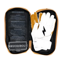 Bruce Bolt PREMIUM PRO Long Cuff Batting Gloves: White -Cheap Baseball Bats Store LC WHTG BAG2