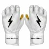 Bruce Bolt PREMIUM PRO Long Cuff Batting Gloves: White -Cheap Baseball Bats Store LC WHTG HERO
