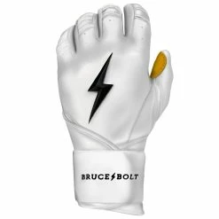 Bruce Bolt PREMIUM PRO Long Cuff Batting Gloves: White -Cheap Baseball Bats Store LC WHTG LEFT