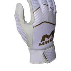 Miken Softball MK7X Adult White And Gold Batting Gloves: MBGGLD-WHT
