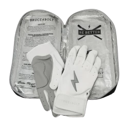 Bruce Bolt PREMIUM PRO Chrome Series Short Cuff Batting Gloves: White -Cheap Baseball Bats Store SC CHRW BAG2