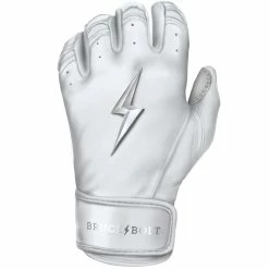 Bruce Bolt PREMIUM PRO Chrome Series Short Cuff Batting Gloves: White -Cheap Baseball Bats Store SC CHRW LEFT