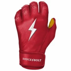 Bruce Bolt PREMIUM PRO Short Cuff Batting Gloves: Red -Cheap Baseball Bats Store SC REDG LEFT