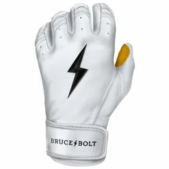 Bruce Bolt PREMIUM PRO Short Cuff Batting Gloves: White -Cheap Baseball Bats Store SC WHTG LEFT