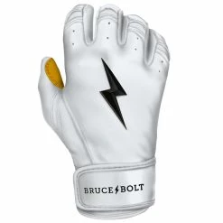 Bruce Bolt PREMIUM PRO Short Cuff Batting Gloves: White -Cheap Baseball Bats Store SC WHTG RIGHT
