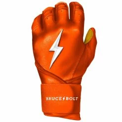 Bruce Bolt PREMIUM PRO Long Cuff Batting Gloves: Orange -Cheap Baseball Bats Store premium pro long cuff batting gloves orange brucebolt 129041