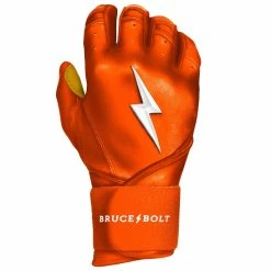 Bruce Bolt PREMIUM PRO Long Cuff Batting Gloves: Orange -Cheap Baseball Bats Store premium pro long cuff batting gloves orange brucebolt 388194